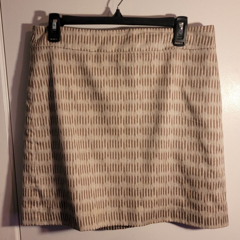 ALine Skirt Neutral Career Office Minimalist Knee Length Tan Cotton 6 Ann Taylor